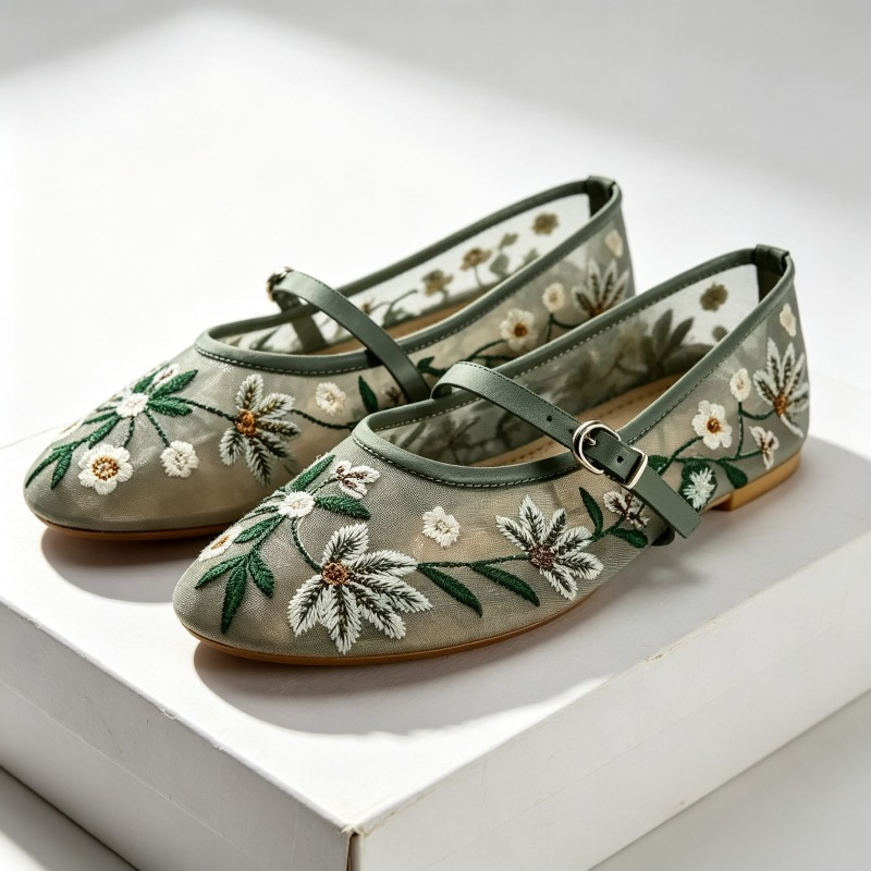 Ethnic Fashion Brands - Mesh Embroidered Leisure Ballet Flats Women