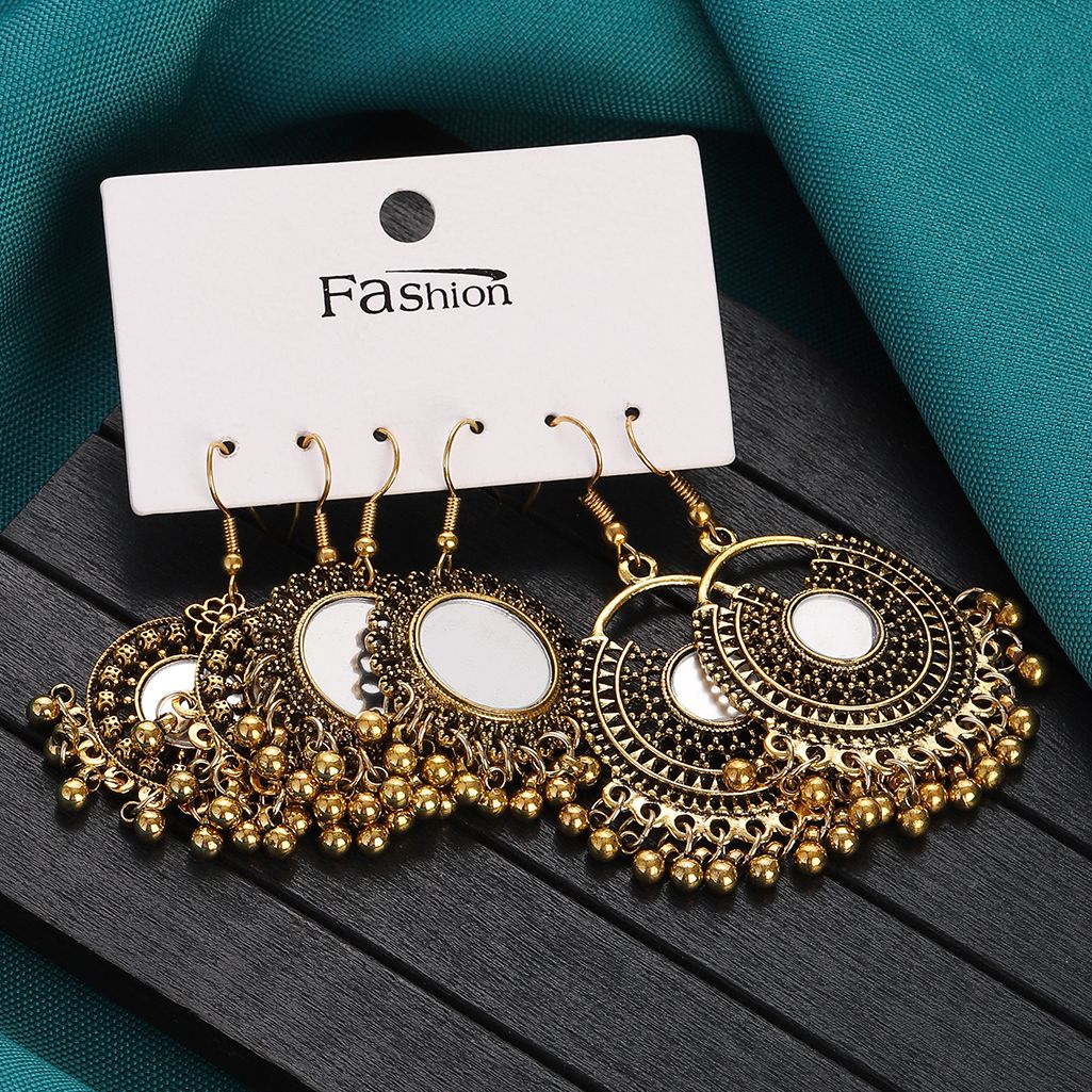 Ethnic Indian Fashion - Vintage Gold Color Earrings Set Geometry