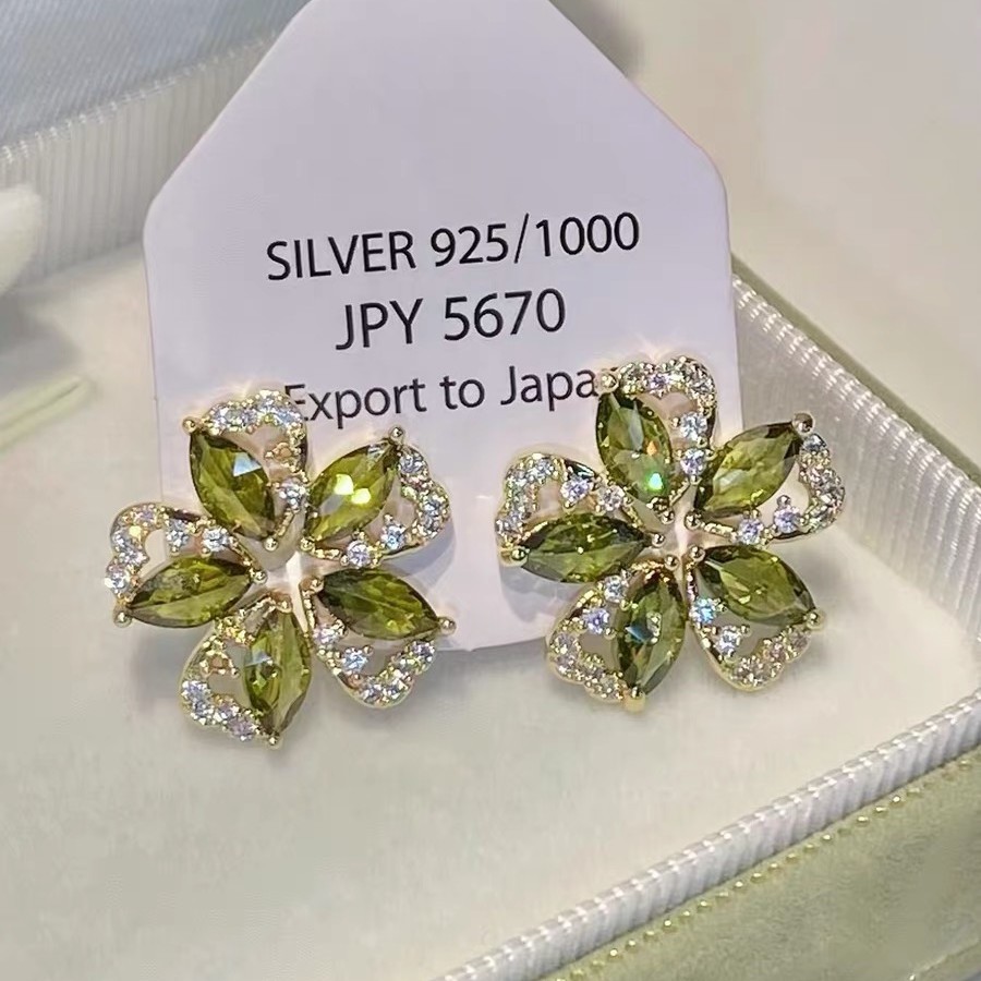 Ethnic Fashion Wear For Women - Forest Style Olive Green Zircon Flower