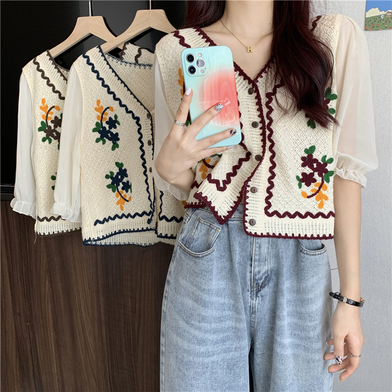 Ethnic Fashion Designer - Korean Style Embroidered Design Open Cardigan