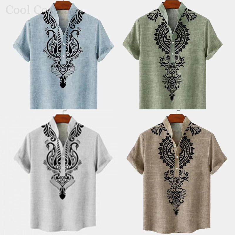 Male Retro Tops Henley Shirt M - Ethnic Fashion For Men 评论和价格