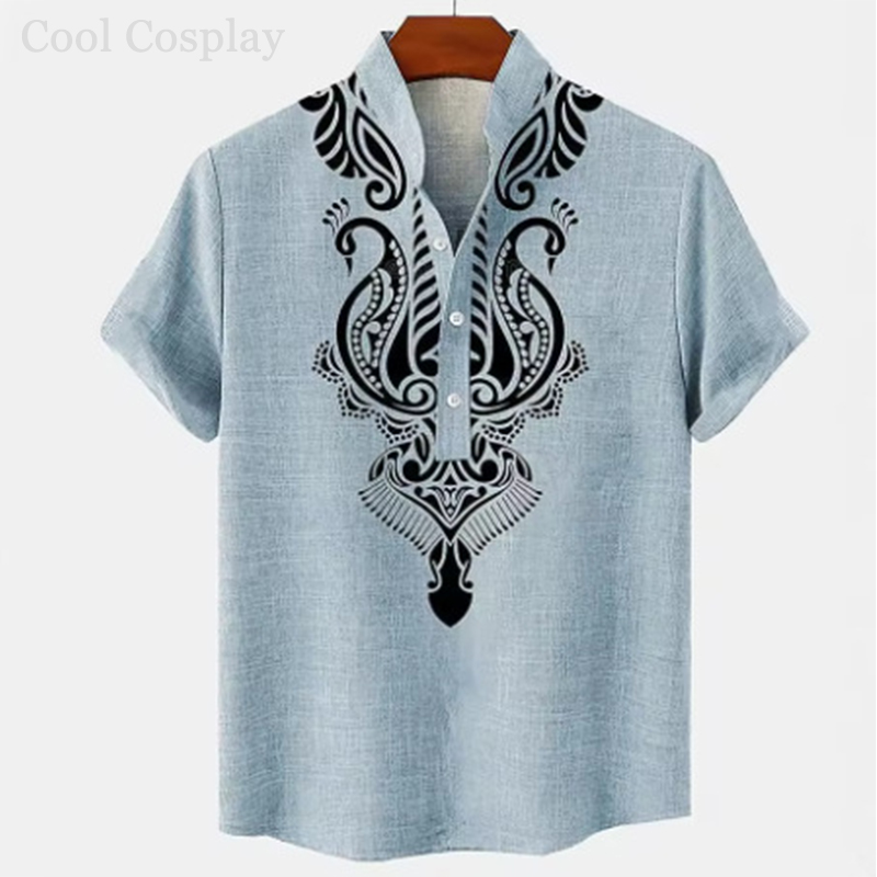 Male Retro Tops Henley Shirt M - Ethnic Fashion For Men 评论和价格