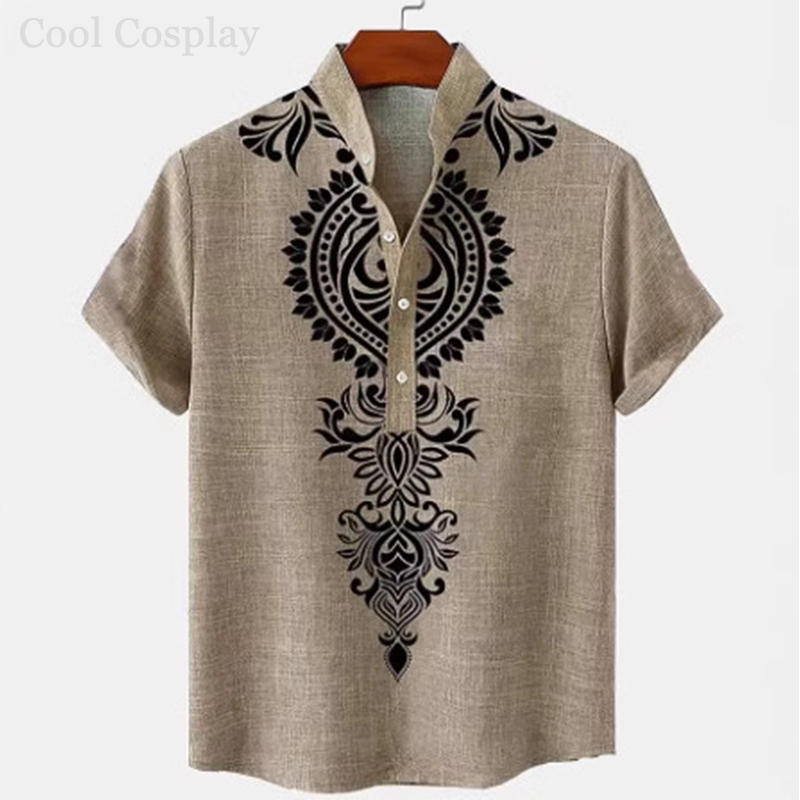 Male Retro Tops Henley Shirt M - Ethnic Fashion For Men 评论和价格