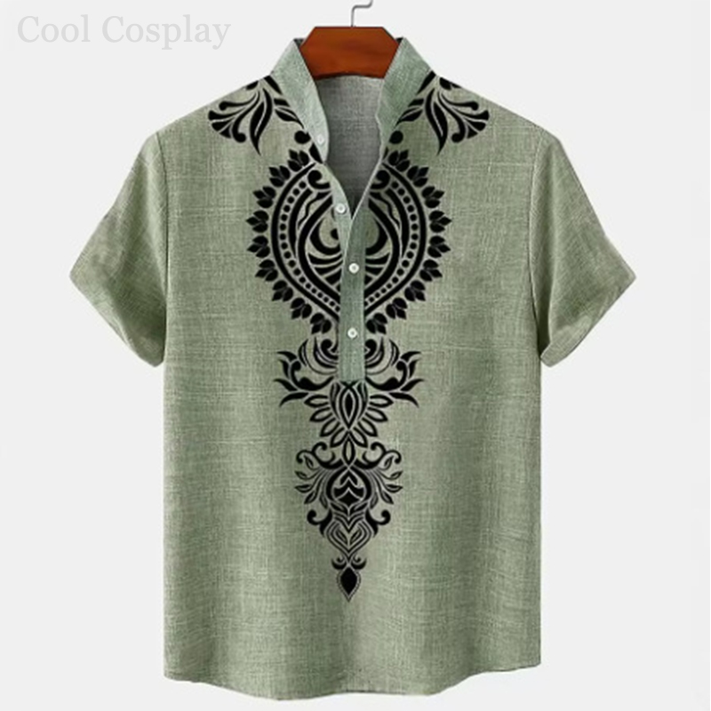 Male Retro Tops Henley Shirt M - Ethnic Fashion For Men 评论和价格