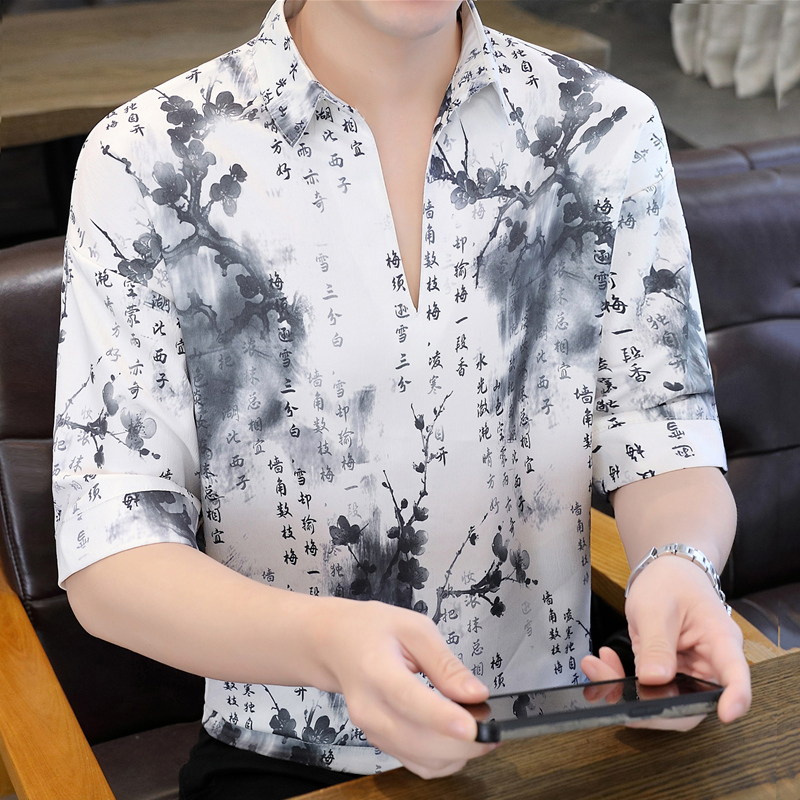 Men's Ice Silk Short Sleeve T- - Urban Ethnic Fashion 评论和价格
