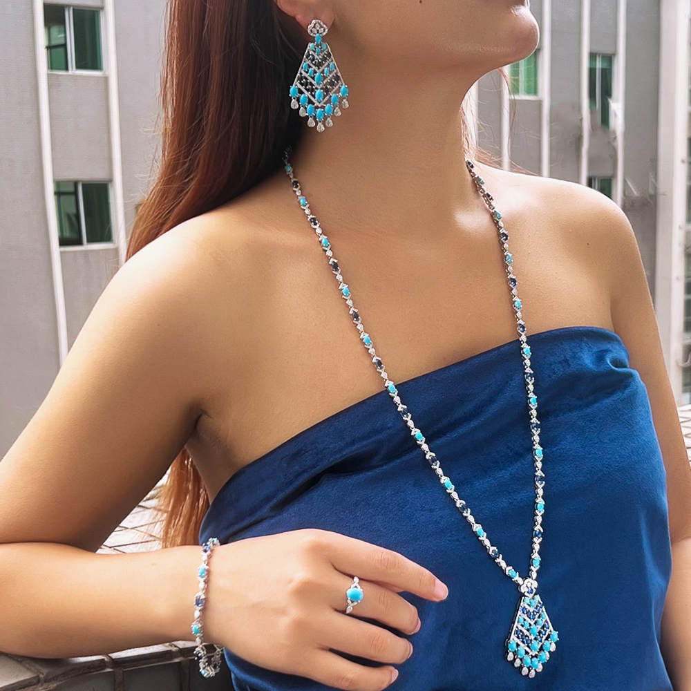 CWWZircons 4pcs Elegant Blue T - Ethnic Fashion In Dubai 评论和价格