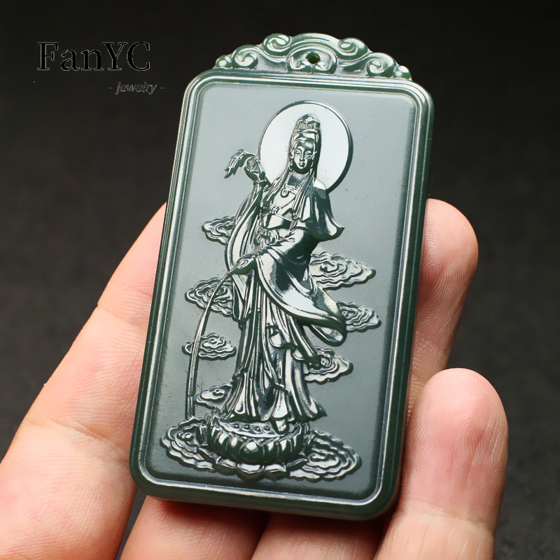 Natural Hetian Jade Qingyu Gua - Ethnic Fashion For Men 评论和价格