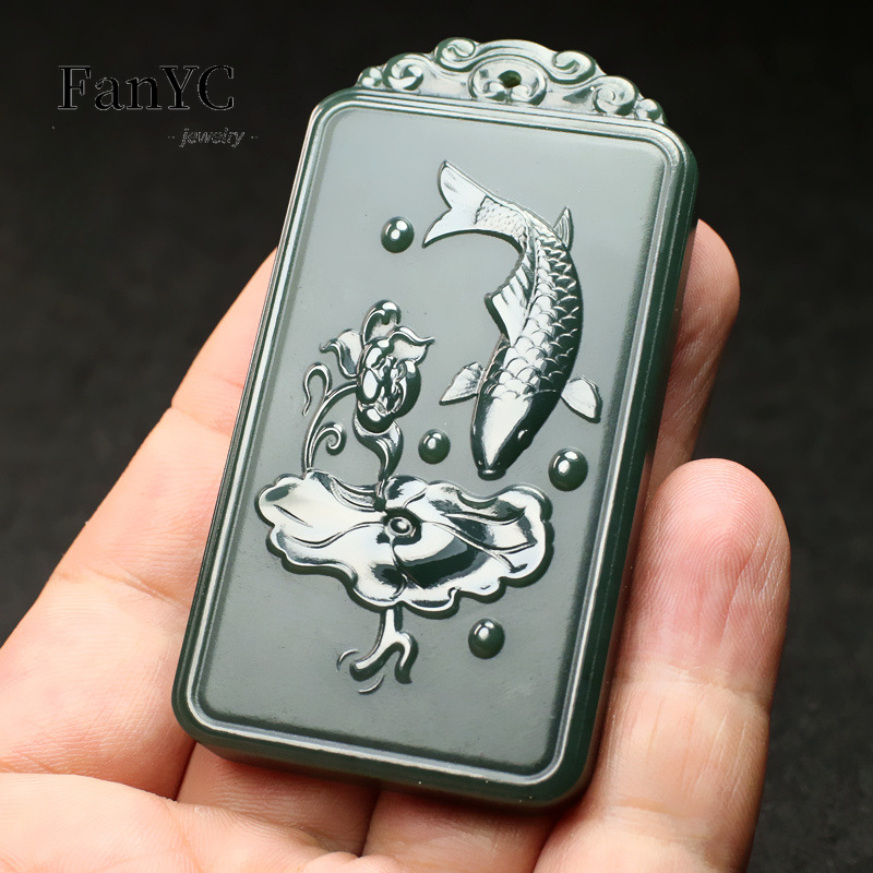 Natural Hetian Jade Qingyu Gua - Ethnic Fashion For Men 评论和价格